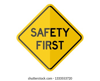 isolated safety first yellow diamond board sign for icon, logo, label etc. flat paperwork vector design 