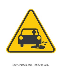 Sinal de segurança isolado de um carro saltitando água, aviso de acumulação de água à frente, aconselhando os veículos a desacelerar