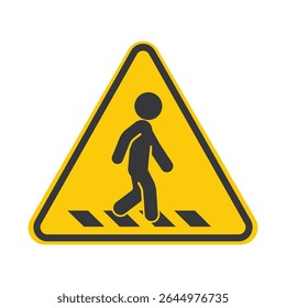 Isolated safety sign of a person walking on a zebra crossing, symbolizing pedestrian activity and safe road crossing area