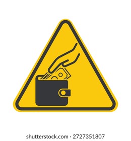 Isolated safety sign warning to beware of pickpockets in public places such as buses, trains, and crowded areas.