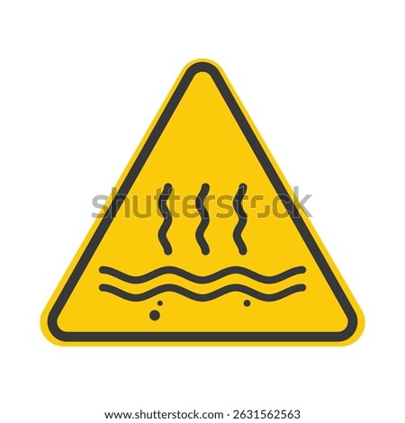 Isolated safety sign warning of hot water surfaces, suitable for hot springs or sun-exposed rivers in natural environments
