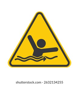 Isolated safety sign warning of strong river currents, highlighting drowning risks and water hazard awareness in natural aquatic environments.