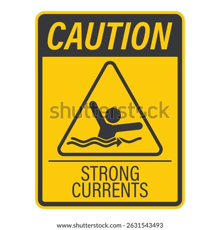 Isolated safety sign warning of strong river currents, highlighting drowning risks and water hazard awareness in natural aquatic environments.