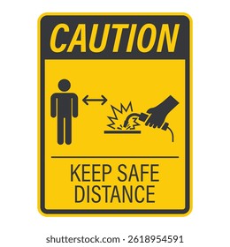 Isolated safety sign welding equipment and sparks, for engineering and contruction sign