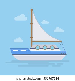 Isolated sailing boat in the sea or ocean. Yacht for traveling. Beautiful sea landscape.