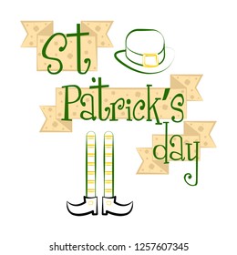 Isolated saint patricks day banner with elven legs and traditional irish hat. Vector illustration design