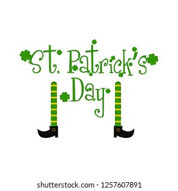 Isolated saint patricks day banner with elf legs. Vector illustration design
