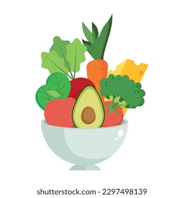 Isolated salad bowl with fruits and vegetables Vector