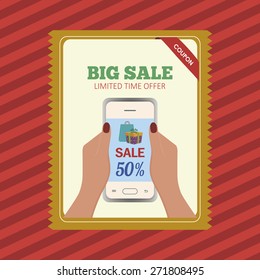 Isolated sale label with text on a striped background. Vector illustration
