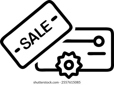 Isolated Sale Tag and Credit Card Vector concept as A sleek vector design featuring a sale tag and a credit card both isolated on a white background. This design highlights retail promotions and credi