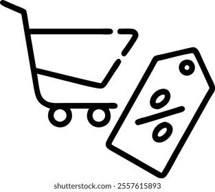 Isolated Sale Tag and Retail Shopping Cart concept as A clean vector design featuring a sale tag paired with a shopping cart isolated on a white background. The design highlights retail sales and prom