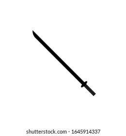 An isolated samurai on white background. Anime warrior sword ancient weapon design silhouette. Vector illustration, Simple Icon. Hand-Drawn Daggers and Knives. EPS 10 File Project