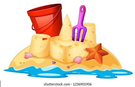 Isolated sand castle on white background illustration