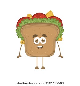 Isolated sandwiche cartoon kawaii Fast food Vector