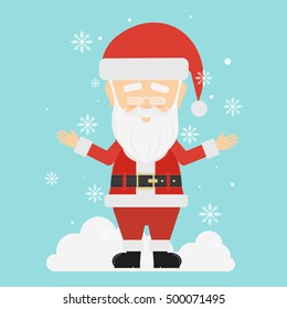 Isolated Santa Claus on blue background with snowflakes. Symbol of Christmas and New Year.