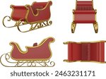 isolated santa claus sleigh 3d illustration. christmas sleigh front, side and top view vector