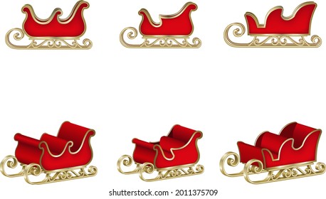 Isolated Santa Claus sleigh vector. Set of sledges for Christmas decorations