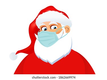 Isolated Santa Claus in a white background with a medical mask. Banner with Santa Claus with mask