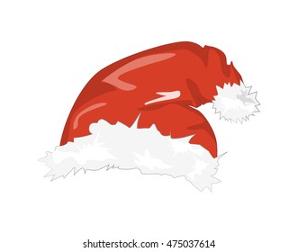 Isolated Santa red hat with white fur Symbol of Christmas and New Year. Santa Claus clothes element. 