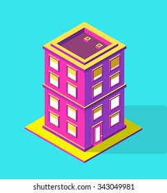 Isolated Saturated High Quality Isometric City Elements. Residential.