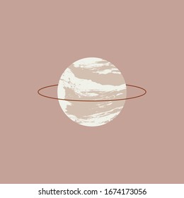 Isolated Saturn with marble texture. Cosmic minimalistic landscape scene. Pastel grunge. Vector illustration