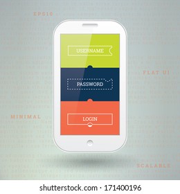 Isolated scalable realistic EPS10 vector illustration of a smart phone with flat login design element 