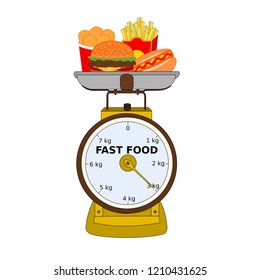 Isolated scale equipment is weigh tasty fast food dinner menu