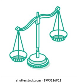 Isolated Scale Symbol. Isometric Outline Icon. Vector Illustration. Scale of Justice. 