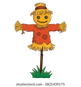 Isolated scarecrow illustration on white background vector design element perfect for halloween autumn farm decoration or seasonal festive artwork
