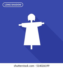 Isolated Scarecrow vector icon on blue background with long shadow