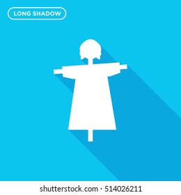 Isolated Scarecrow vector icon on blue background with long shadow