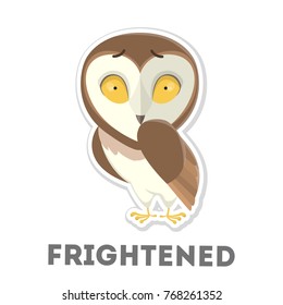 Isolated scared cartoon owl on white background.