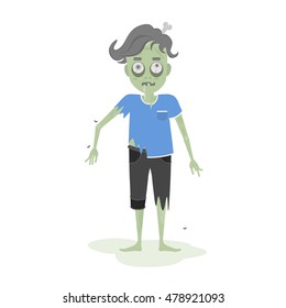 Isolated scary zombie. Green zombie with bone. Scary reanimated monster for halloween decoration.
