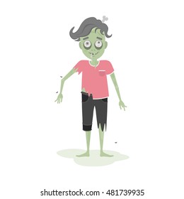 Isolated scary zombie. Green zombie with bone. Scary reanimated monster for halloween decoration.
