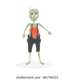 Isolated scary zombie. Green zombie with brain. Scary reanimated monster for halloween decoration.