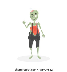 Isolated scary zombie. Green zombie with brain. Scary reanimated monster for halloween decoration.