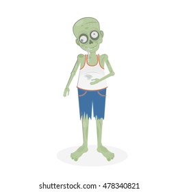 Isolated scary zombie. Green zombie with spit. Scary reanimated monster for halloween decoration.