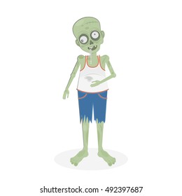 Isolated scary zombie. Green zombie with spit. Scary reanimated monster for halloween decoration.