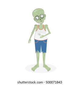 Isolated scary zombie. Green zombie with spit. Scary reanimated monster for halloween decoration.
