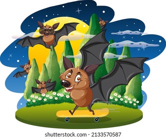 An Isolated scene with bats group in cartoon style illustration