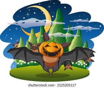 An isolated scene with halloween bats in catoon style illustration