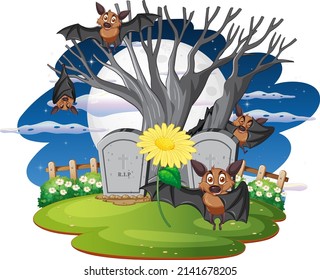 An isolated scene with halloween bats in catoon style illustration