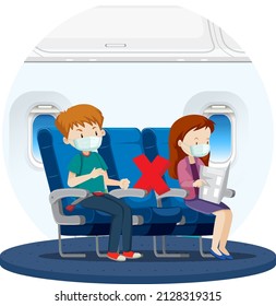 Isolated scene with passengers keep sitting social distancing illustration