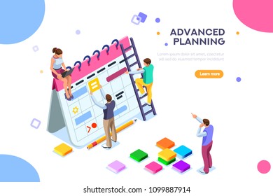 Isolated schedule concept or planner. Planning sticker, management images. Characters and people for presentations, professional clipart, web banner, infographics. Flat isometric vector illustration.