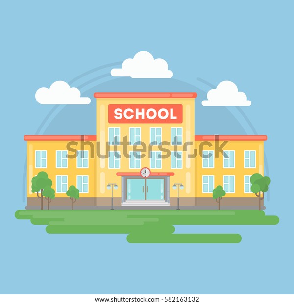 Isolated School Building Landscape Grass Clouds Stock Vector (Royalty ...