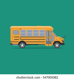 Isolated School Bus In Flat Style. Side View.