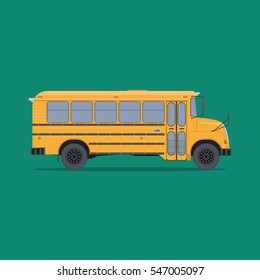 Isolated School Bus In Flat Style. Side View.