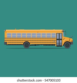 Isolated school bus in flat style. Side view.