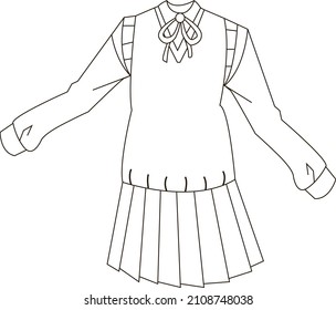 Isolated school uniform symbol on white background. Women's skirt with a jacket. Sketch. Vector flat illustration.
