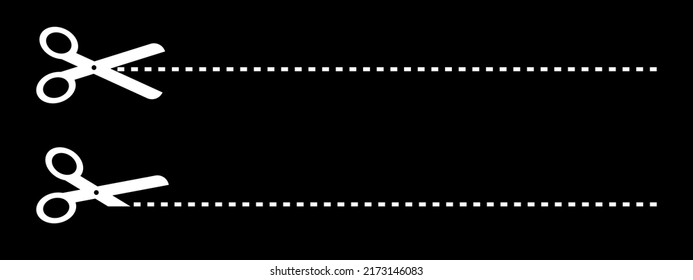 Isolated scissors with dotted line. Illustration isolated on a black background. eps10